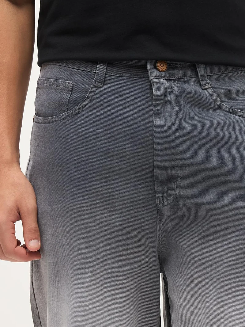 Urbano Fashion  Urbano Fashion Men's Grey Loose Baggy Fit Heavy Washed Faded Denim Jeans Non-Stretchable for Men | Best Price UAE
