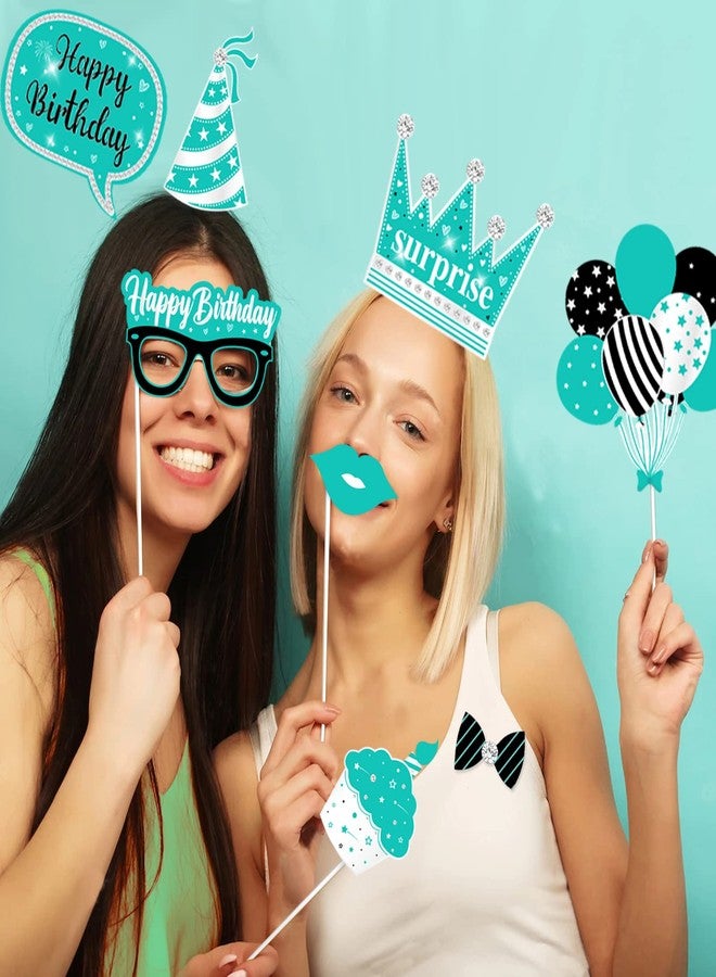 Fangleland 24PCS Turquoise Birthday Photo Booth Props, Teal Blue Happy Birthday Decorations with Forever Young Selfie Picture Prop for Adults Party Supplies - Image 4
