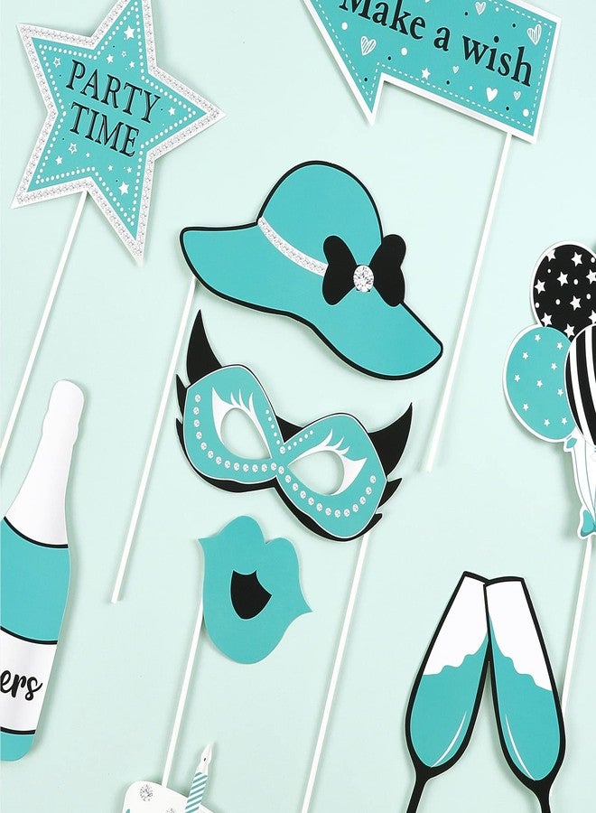 Fangleland 24PCS Turquoise Birthday Photo Booth Props, Teal Blue Happy Birthday Decorations with Forever Young Selfie Picture Prop for Adults Party Supplies - Image 2