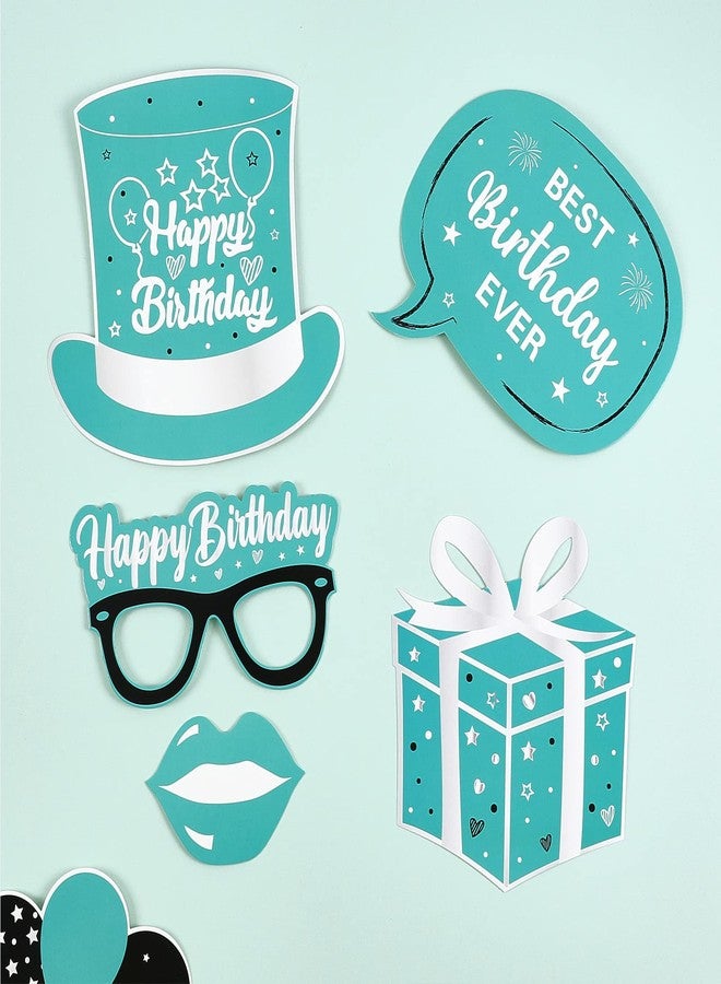 Fangleland 24PCS Turquoise Birthday Photo Booth Props, Teal Blue Happy Birthday Decorations with Forever Young Selfie Picture Prop for Adults Party Supplies - Image 3
