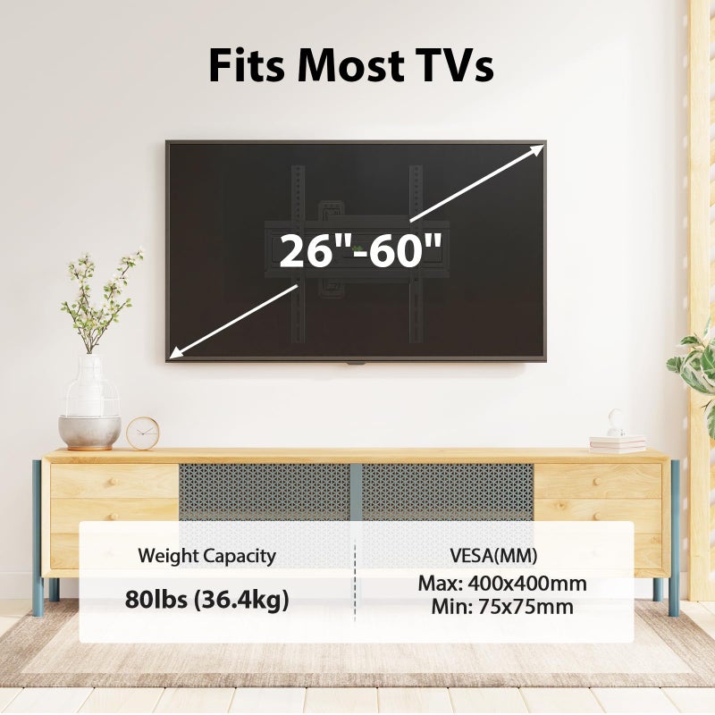 USX MOUNT Swivel TV Wall Mount for 26-60 Inch TVs up to 80 lbs, Single Articulating Arm, Full Motion TV Wall Mount Bracket with Swivel and Tilt, Max VESA 400x400mm - Image 3