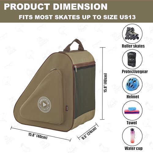 HEXIFUL Skate Bag to Carry Ice Skates, Inline Skates, Roller Skates and Quad Skates for Both Kids and Adults (Chestnut/Brown 015), HXFSKB000 - Image 4