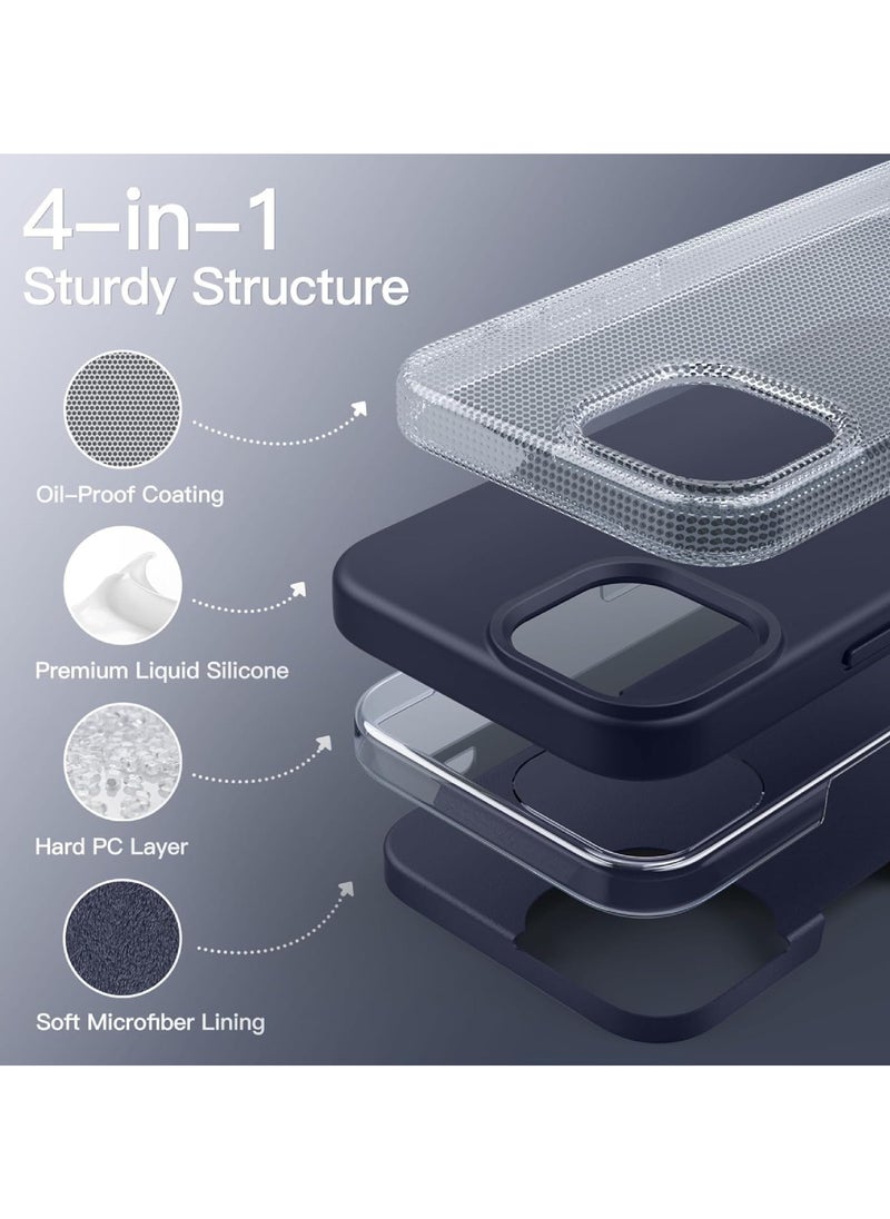 Yuwell iPhone 15 Case Silicone Phone Case Shockproof Protective Case Cover Anti-Scratch Microfiber Lining 4 Layers Ultra Slim iPhone Case 6.1 Inch iPhone 15 Silicone Case Navy Blue  - Image 2
