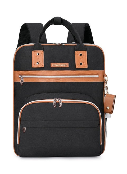 2 In 1 Diaper Bag With Sanitizer Bottle, Keychain And Stroller Hooks - Black