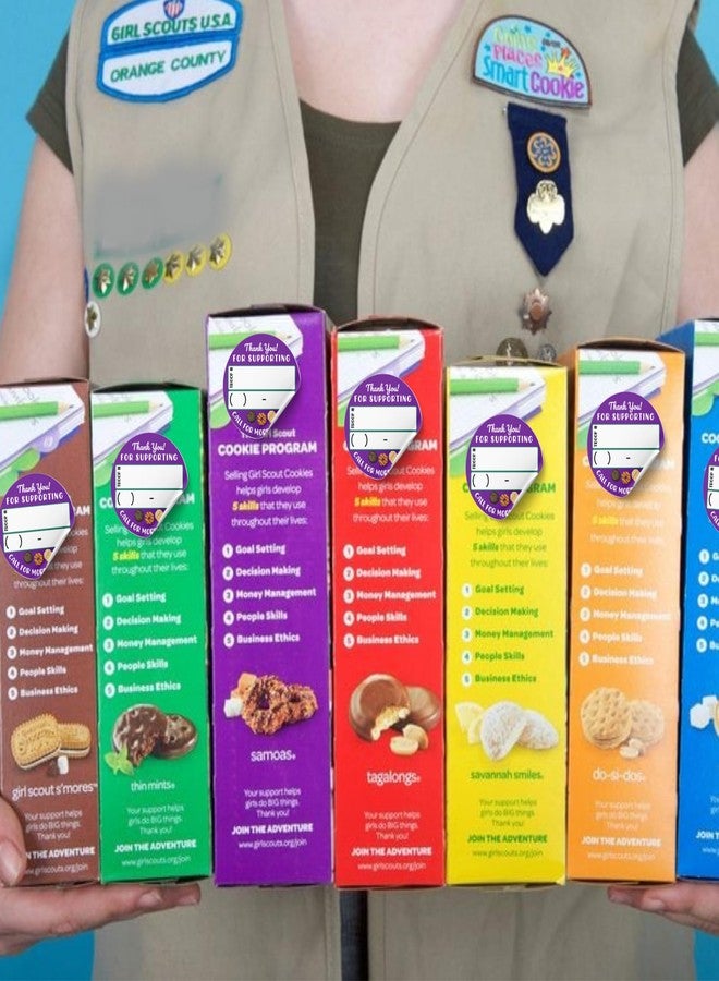 Lashicorn Scout Cookie Thank You Re- Order Sticker | 250 pc Roll 2” Circle Purple Label Thanks for Supporting Troop Number Enjoy Your Cookies Troop Leader Box Tags - Image 4