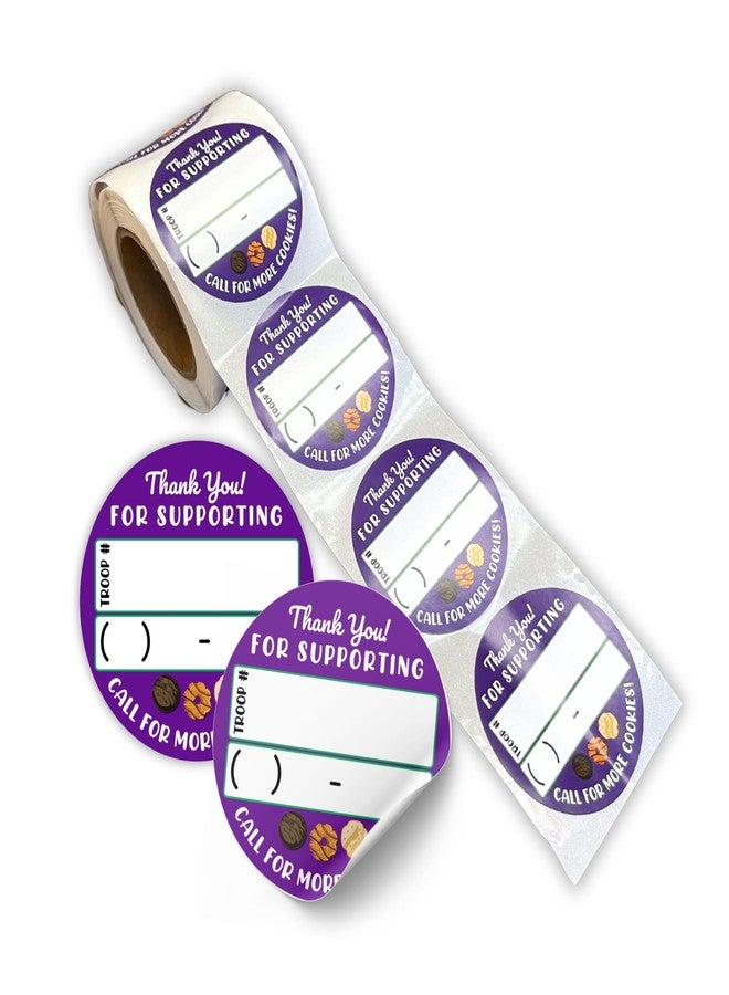 Lashicorn Scout Cookie Thank You Re- Order Sticker | 250 pc Roll 2” Circle Purple Label Thanks for Supporting Troop Number Enjoy Your Cookies Troop Leader Box Tags - Image 1