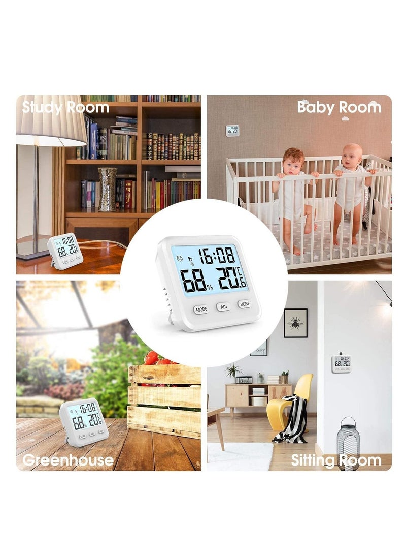 Generic - Digital Hygrometer Indoor Thermometer, Humidity Gauge Indicator Room Built-in Clock and Time Display，Accurate Temperature Monitor Meter for Home, Office, Home Cellar Greenhouse Accurate Temp(White) - Image 1
