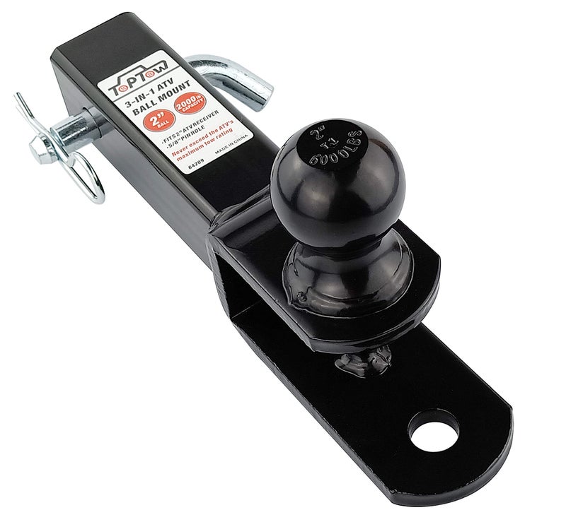 TOPTOW ATV/UTV Trailer Hitch Towing Ball Mounts, 2-Inch Ball, Clevis Pin, Fits 2-Inch Receiver - Image 3