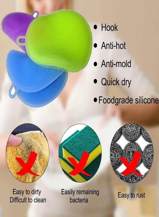 TP INCORP Silicone Sponge Dish Washing Scrubber Non Stick Cleaning Sponge Food-Grade Better Sponge Dishwasher-Safe Dish Brush Kitchen Scrubber - Pack of 7 - Image 4