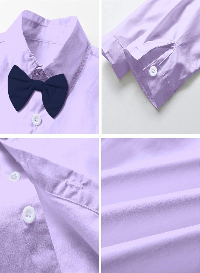 SANGTREE Toddler Baby Boy Dress Clothes Long Sleeve Bowtie Shirts Suspenders Pants Gentleman Outfit Suits Kid, Lavender Tag 140 = 5-6Y - Image 4
