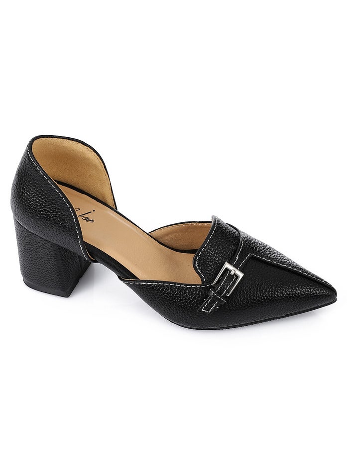 Mr.joe Mr joe Black Block Heel Loafer – Pointed Toe Office Shoe with Buckle Detail - 3016  - Image 1