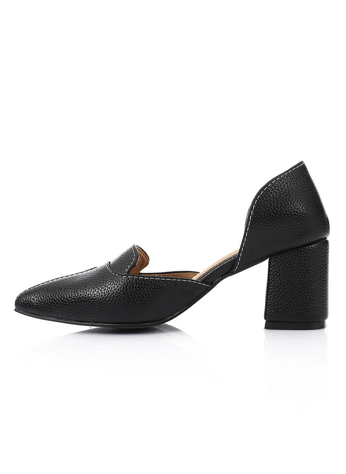 Mr.joe Mr joe Black Block Heel Loafer – Pointed Toe Office Shoe with Buckle Detail - 3016  - Image 3