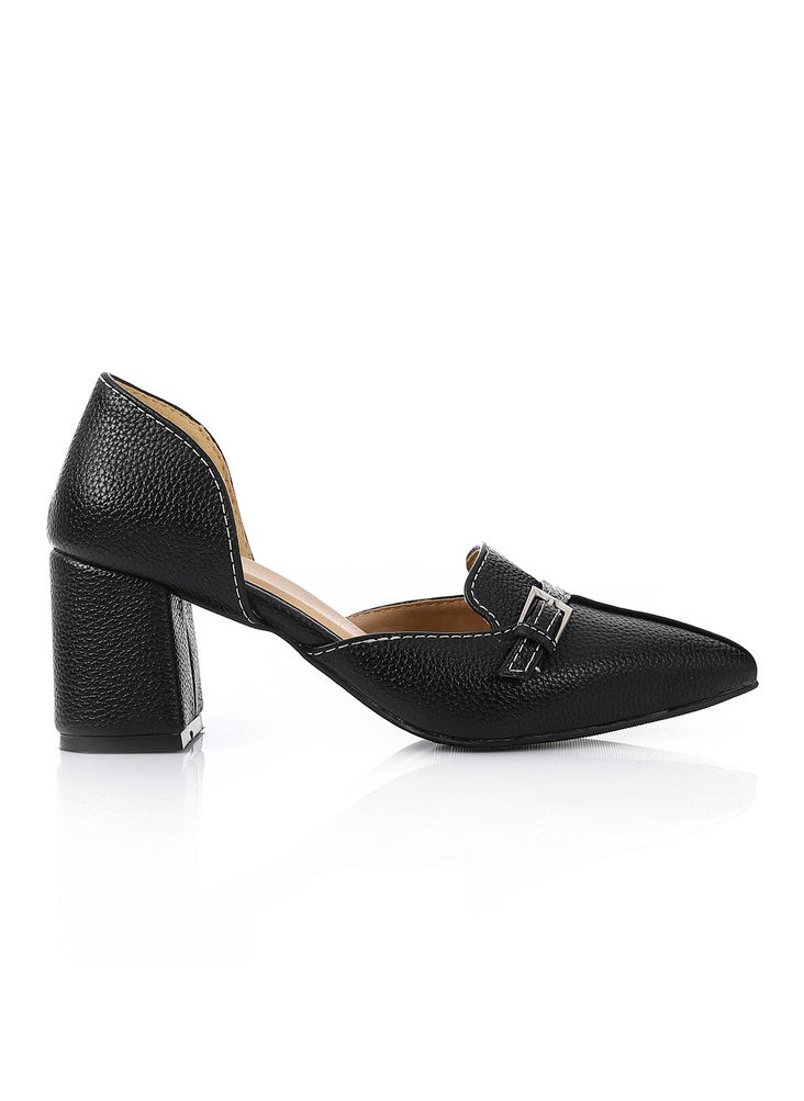 Mr.joe Mr joe Black Block Heel Loafer – Pointed Toe Office Shoe with Buckle Detail - 3016  - Image 4