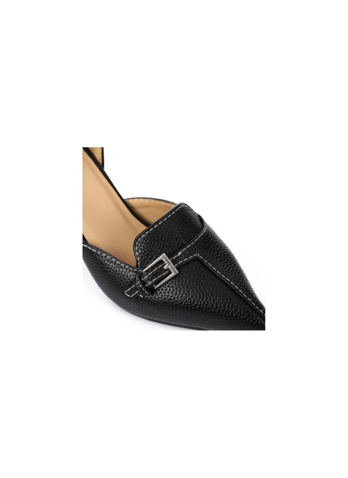 Mr.joe Mr joe Black Block Heel Loafer – Pointed Toe Office Shoe with Buckle Detail - 3016  - Image 2