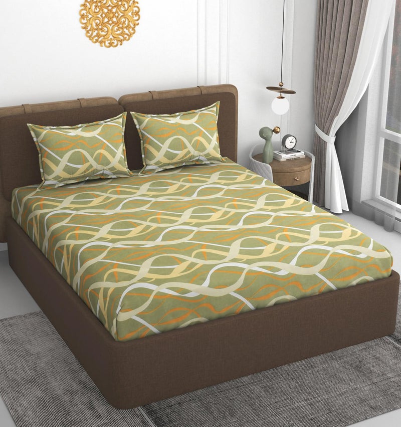 VOMZER 300 TC Cotton Feel All Around Elastic Fitted Queen Size Printed Bedsheets, Supersoft Elastic Fitted Double Bedsheet with 2 Pillow Covers, Size 60x78x8 Inches White - Image 2