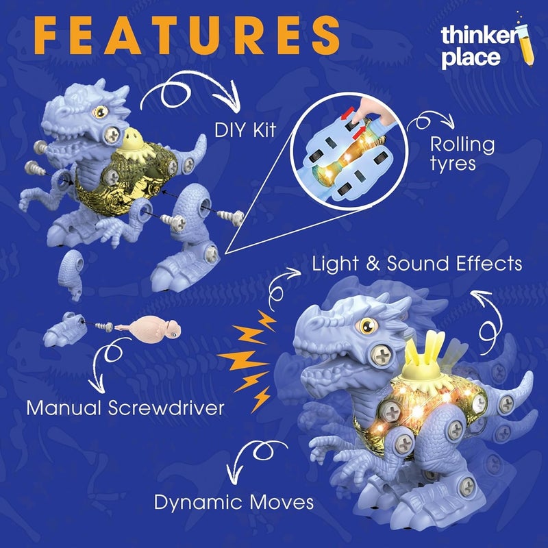 ThinkerPlace DIY Sliding Dinosaur Kit Iguanodon with Light & Sound | Learn About Fossils | Take Apart Dinosaur Toys | Build, Play & Learn | Toy for Kids Age 4+ | Science & Learning Toy - Image 2