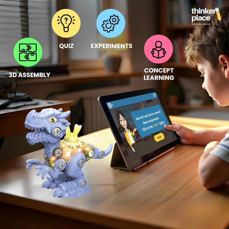 ThinkerPlace DIY Sliding Dinosaur Kit Iguanodon with Light & Sound | Learn About Fossils | Take Apart Dinosaur Toys | Build, Play & Learn | Toy for Kids Age 4+ | Science & Learning Toy - Image 3