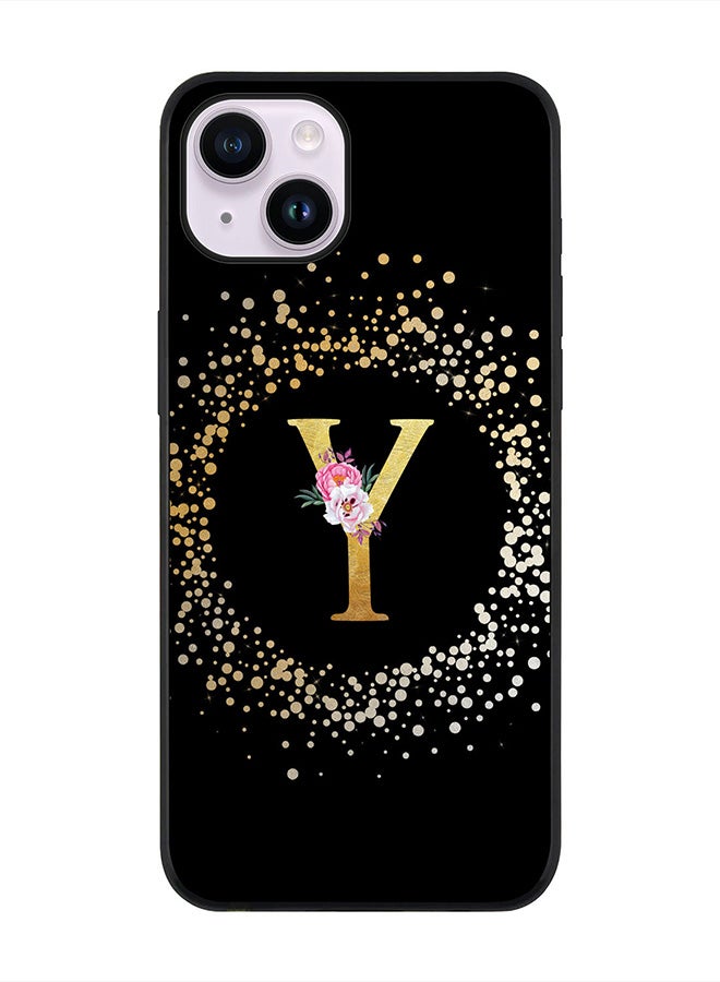 Stylizedd Rugged Black edge case for Apple iPhone 14 Plus, Soft Flexible Phone case Custom Monogram Initial Letter Floral Pattern Alphabet - Y (Black) - Image 1