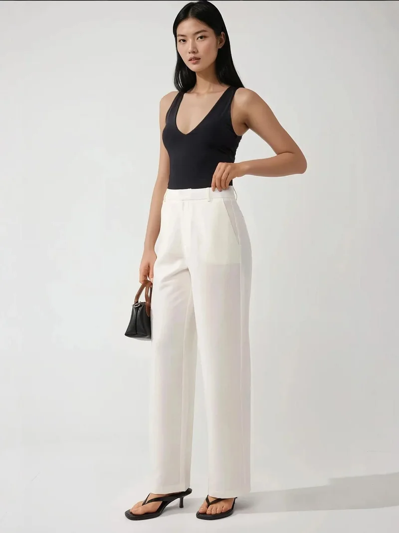 HICCUP White Relaxed Fit Wide Leg Pants for Women | Best Price UAE