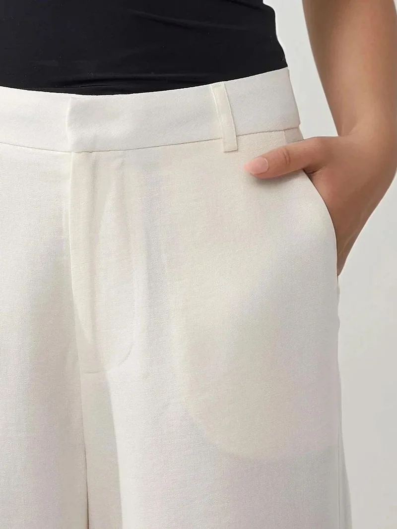 HICCUP White Relaxed Fit Wide Leg Pants for Women | Best Price UAE