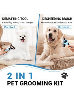 MIU COLOR MIU COLOR Dog Brush Kit 2PCS, Deshedding Dog Brush & 2 Sided Undercoat Rake for Dogs & Cats, Long Medium Hair Deshedding Tool, Effective Dog Brush Set Removing Knots, Mats, Tangles, Extra Wide  - Image 4