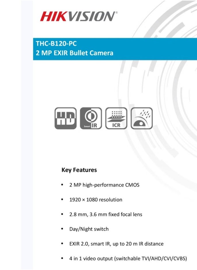 هايلوك - كاميرا مراقبة  hilook داخلية 2Mp,2.8mm, 1080p - Image 1