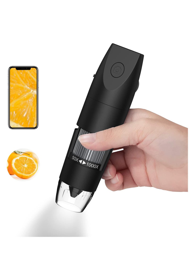 SYOSI Wireless Digital Microscope, Handheld USB Microscope, 50x to 1000x Zoom, Fixed Focus HD Magnifier with LEDs, Compatible with iPhone, Android, MacBook, Windows PC (Black)  - Image 1