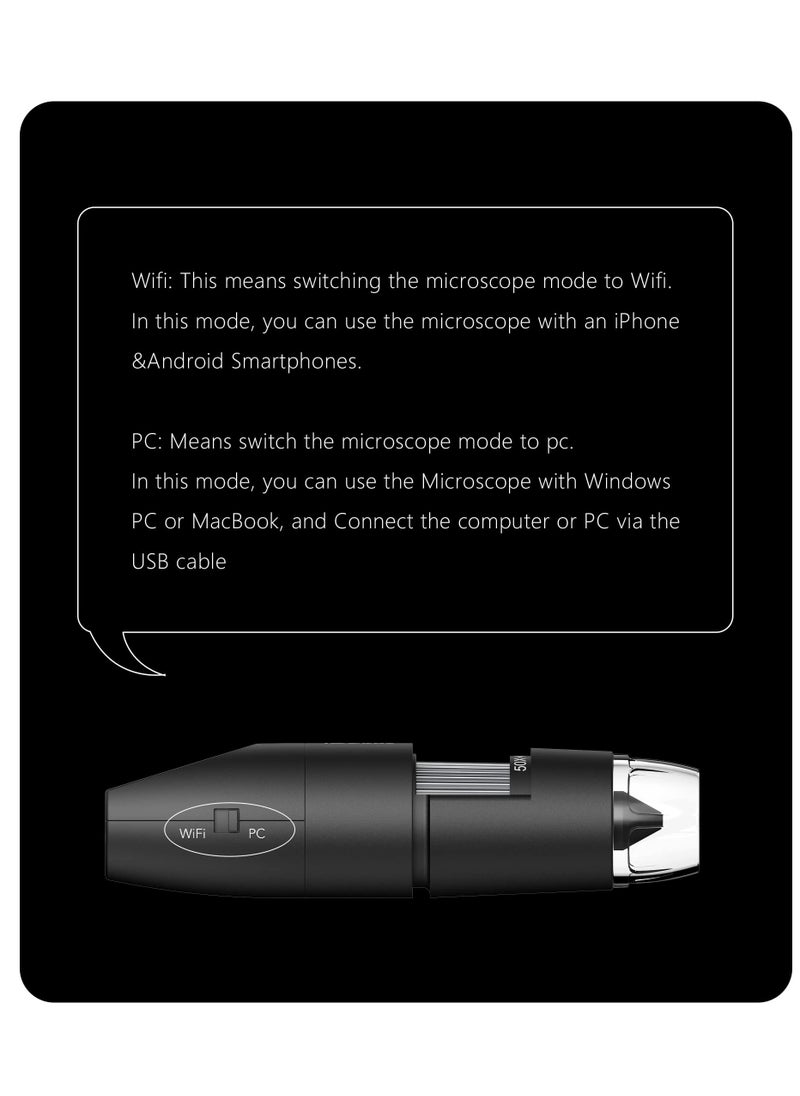 SYOSI Wireless Digital Microscope, Handheld USB Microscope, 50x to 1000x Zoom, Fixed Focus HD Magnifier with LEDs, Compatible with iPhone, Android, MacBook, Windows PC (Black)  - Image 2