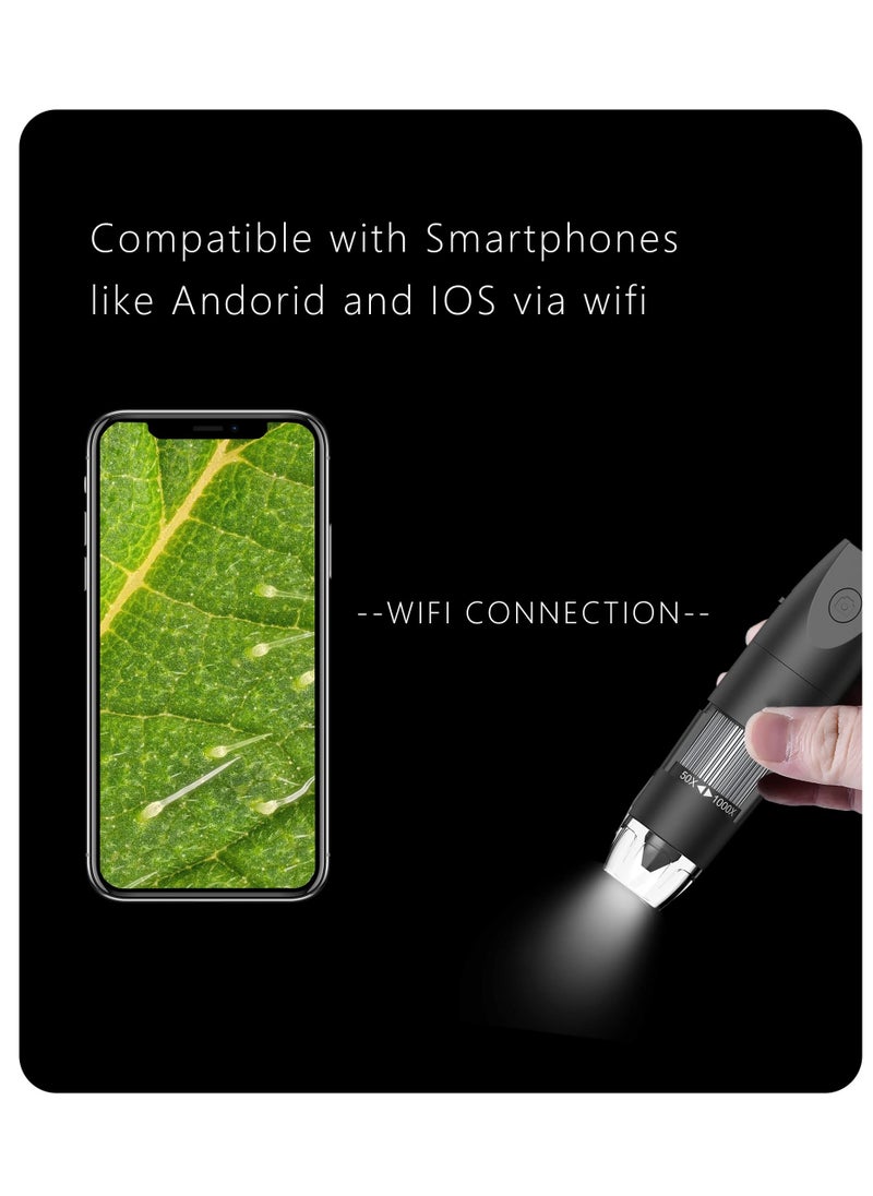SYOSI Wireless Digital Microscope, Handheld USB Microscope, 50x to 1000x Zoom, Fixed Focus HD Magnifier with LEDs, Compatible with iPhone, Android, MacBook, Windows PC (Black)  - Image 4
