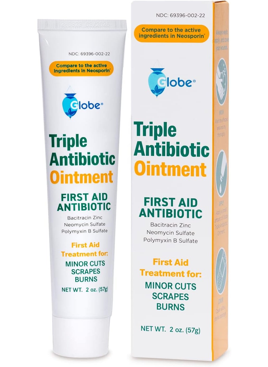 Globe Globe (2 oz Triple Antibiotic First Aid Antibiotic Ointment, 24-Hour Infection Protection, Wound Care Treatment for Minor Scrapes, Burns and Cuts (2 oz Tube) 