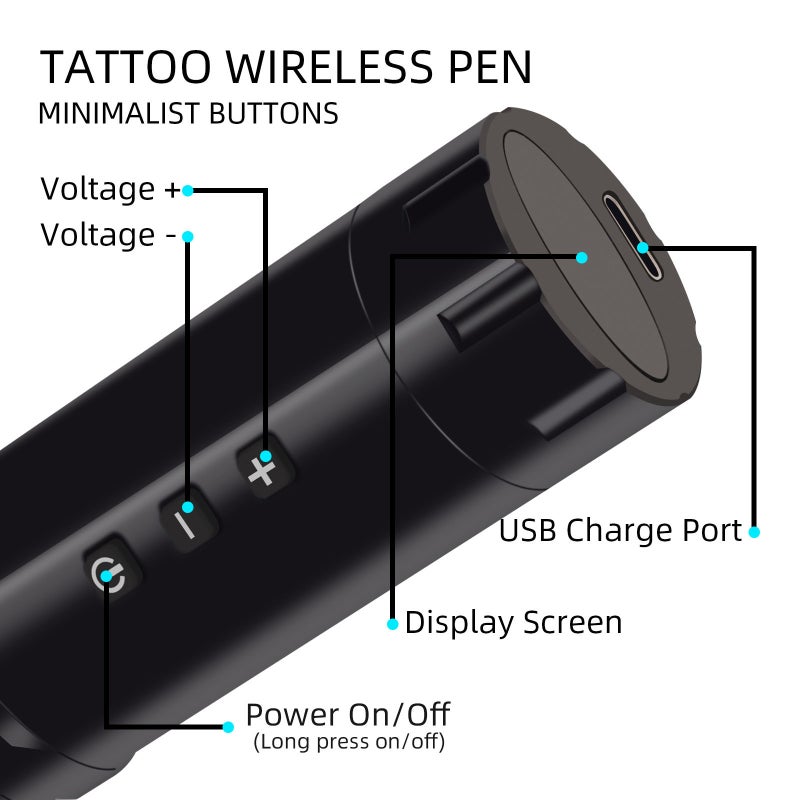 Cyclone Aluminum Adjustable Cordless Power Long Pen Pen Motor Machine Rotary Body Art Pen with USB Charging Cable - Image 3