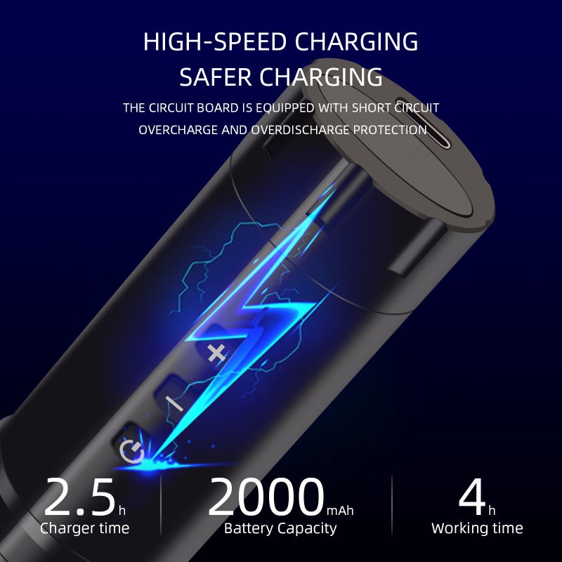 Cyclone Aluminum Adjustable Cordless Power Long Pen Pen Motor Machine Rotary Body Art Pen with USB Charging Cable - Image 4