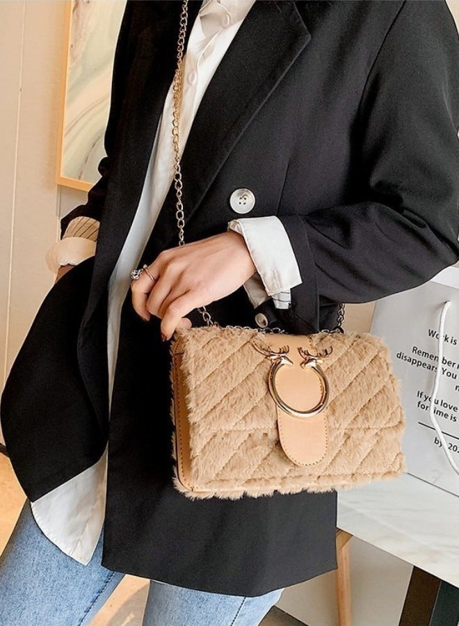 Women's New Fashionable Shoulder Bag, Ladiesversatile Chain Bag, Lamb Plush Crossbody Bag Side Bag Sling Bag, Textured Hardware Commuting Carrying Bag Handbag Tote Bag - Image 5