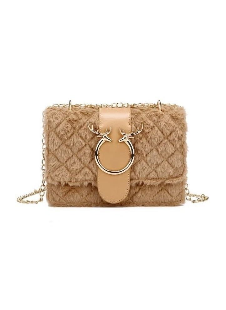 Women's New Fashionable Shoulder Bag, Ladiesversatile Chain Bag, Lamb Plush Crossbody Bag Side Bag Sling Bag, Textured Hardware Commuting Carrying Bag Handbag Tote Bag - Image 1