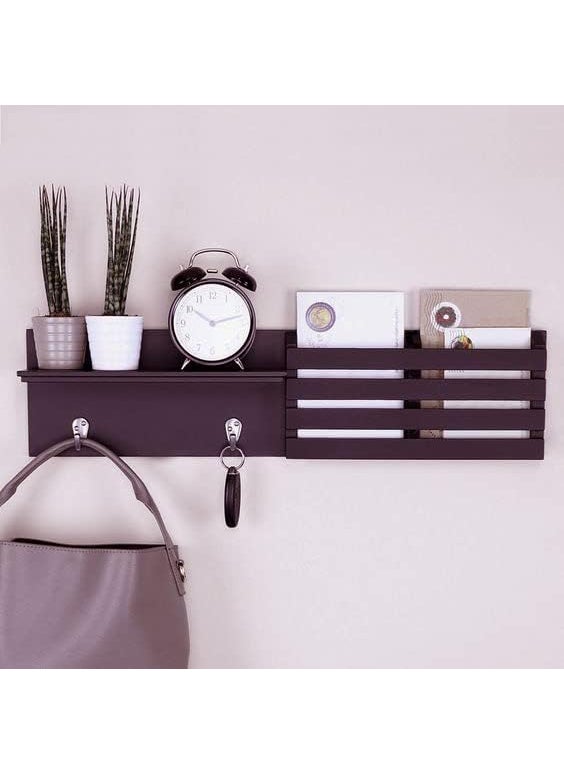 Device Bas with BROWN ART SHOPPEE Device Bas with BROWN ART SHOPPEE Brown Art Shoppee Mobile Stand MailKey Holder For WallWood Coat RackMail Sorter Organizer With 2 Metal Key Hooks For EntrywayMudroomKitchenOffice Brown  - Image 3