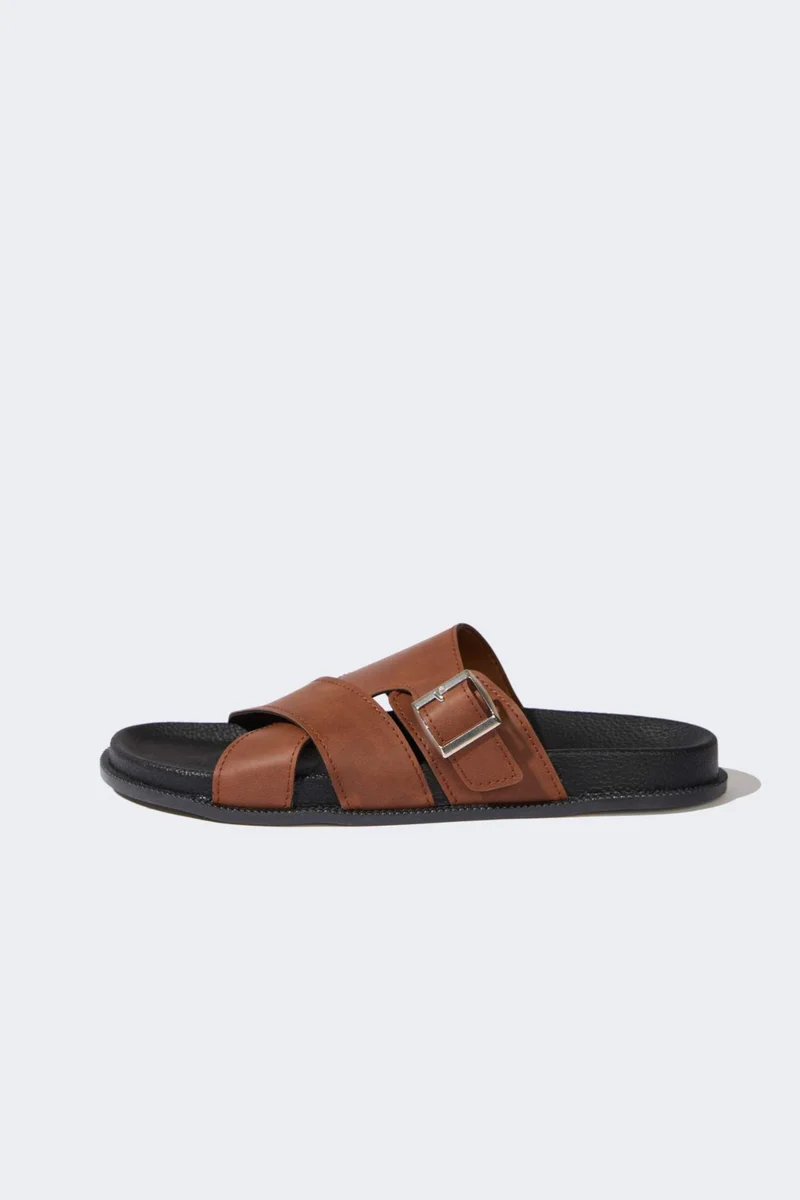 DeFacto Boy Flat Sole Double Band Faux Leather Slippers