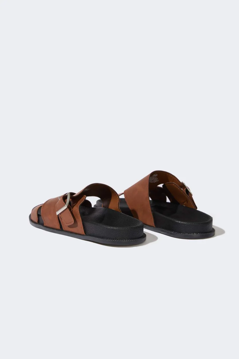 Defacto  Boy Flat Sole Double Band Faux Leather Slippers for Men | Best Price UAE