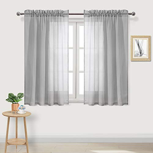 DWCN Grey Sheer Curtains Semi Transparent Voile Rod Pocket Curtains for Bedroom and Living Room 52 x 45 inches Long Set of 2 Panels