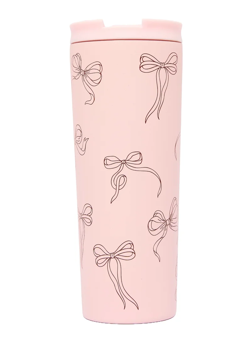 Prickly Pear Stainless Steel 24 Oz 2 in 1 Water Bottle With Straw And Travel Cup, Pretty Bows Design