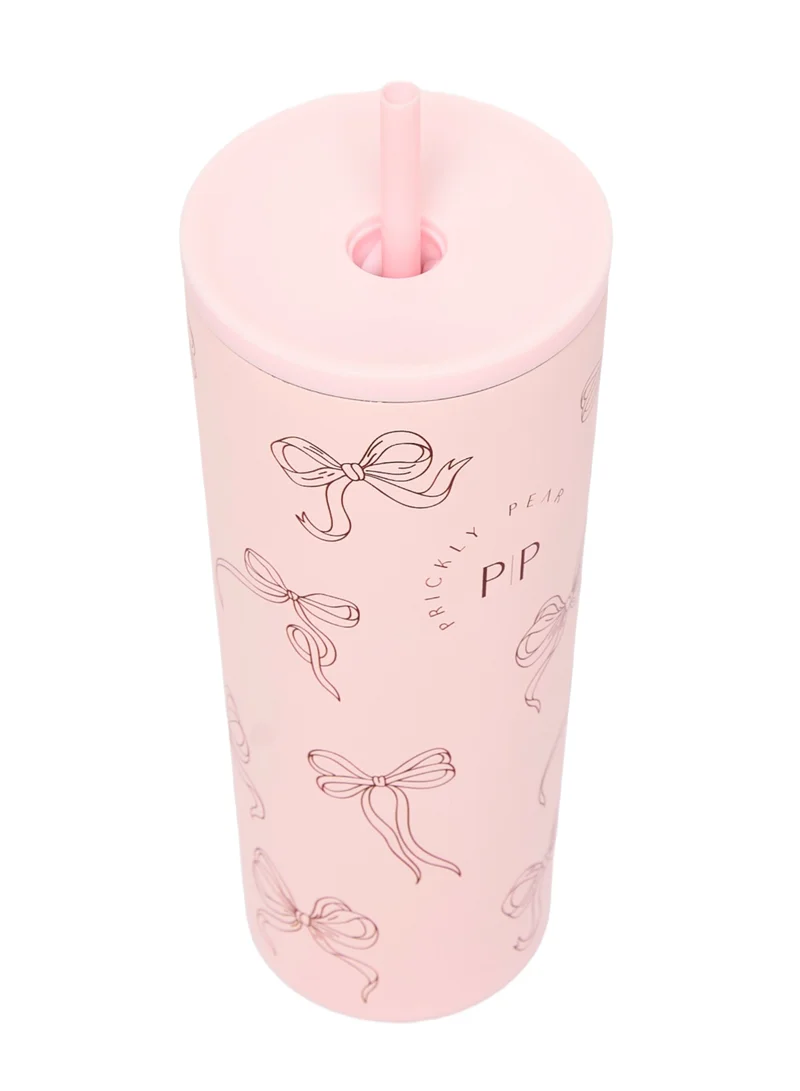 Prickly Pear Stainless Steel 24 Oz 2 in 1 Water Bottle With Straw And Travel Cup, Pretty Bows Design
