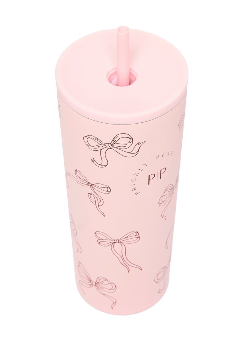 Prickly Pear Stainless Steel 24 Oz 2 in 1 Water Bottle With Straw And Travel Cup, Pretty Bows Design  - Image 3