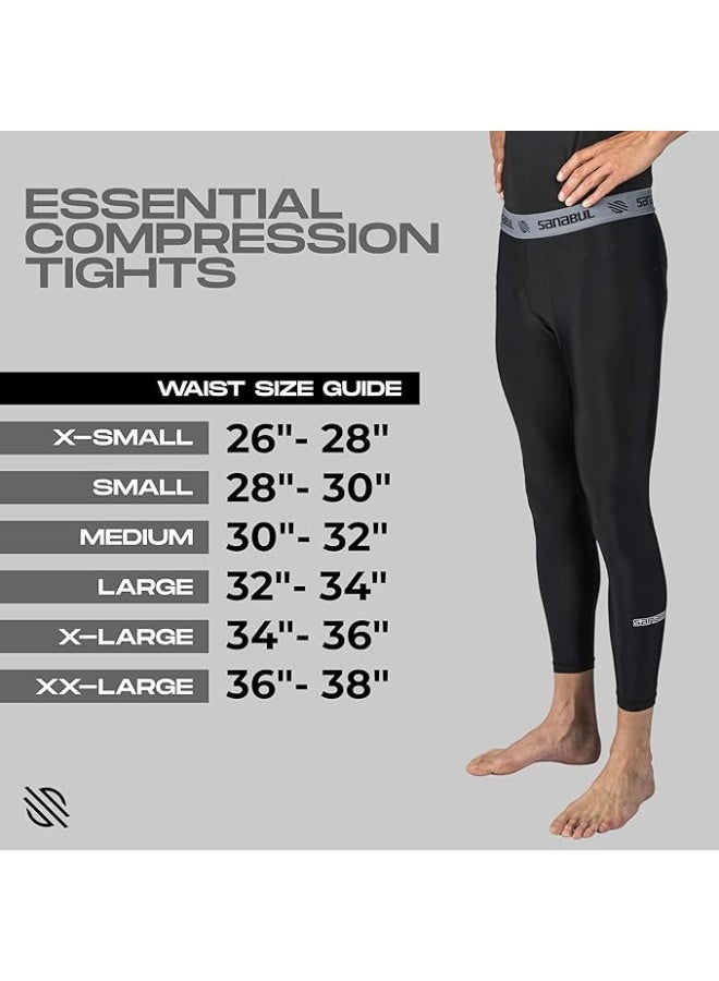 Essential Mens Compression Pants Workout Jiu Jitsu Leggings | Athletic Tights For Men | Running Tights, Sports Gym Leggings | Men'S Sports Compression Pants & Tights | Large, Black