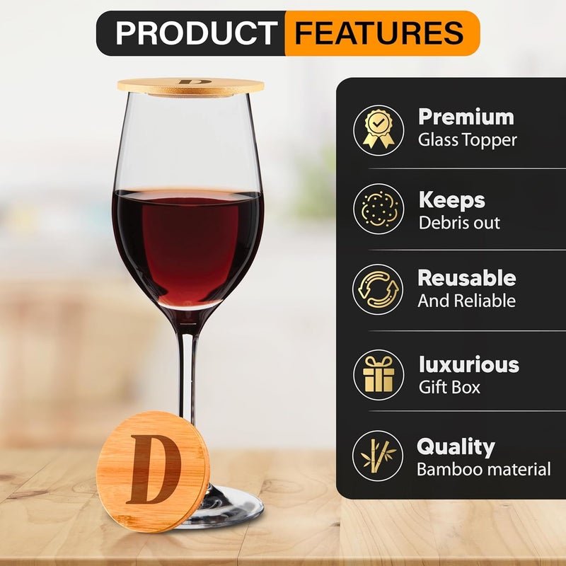 AUTOMIRE Personalized Wine Glass Charcuterie Topper  Custom Laser Engraved Initial Bamboo Wine Glass Topper Stopper Coasters Plate ID Identification Wine Glass Charcuterie Board Topper Letter D - Image 2