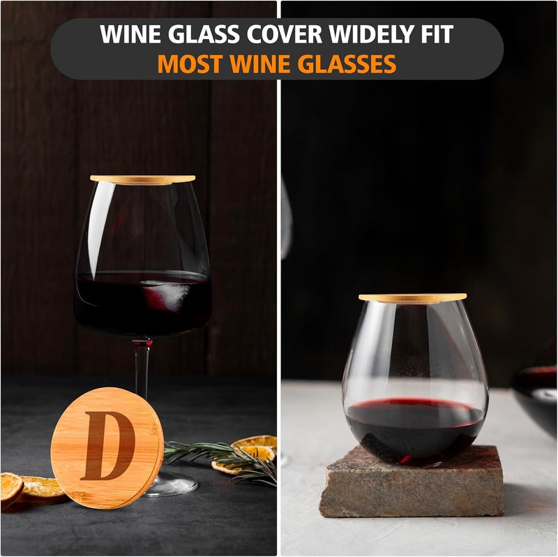 AUTOMIRE Personalized Wine Glass Charcuterie Topper  Custom Laser Engraved Initial Bamboo Wine Glass Topper Stopper Coasters Plate ID Identification Wine Glass Charcuterie Board Topper Letter D - Image 4