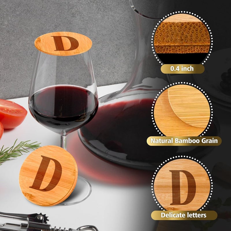AUTOMIRE Personalized Wine Glass Charcuterie Topper  Custom Laser Engraved Initial Bamboo Wine Glass Topper Stopper Coasters Plate ID Identification Wine Glass Charcuterie Board Topper Letter D - Image 5