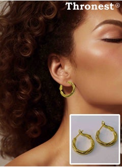 Thronest 18k Gold Earrings，Elegant Simple Hoop Earrings for Women，Minimalist Single Hoop Design, Lightweight and Hypoallergenic Jewelry for Daily Wear Or Gifts  - Image 1