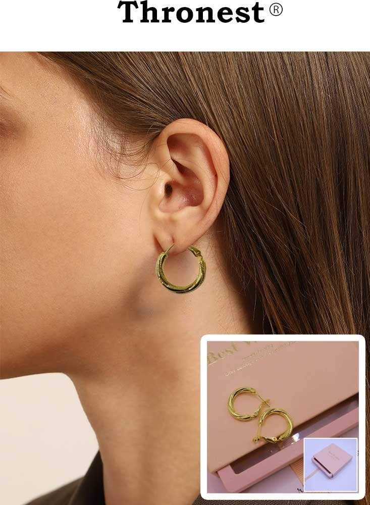 Thronest 18k Gold Earrings，Elegant Simple Hoop Earrings for Women，Minimalist Single Hoop Design, Lightweight and Hypoallergenic Jewelry for Daily Wear Or Gifts - Image 1