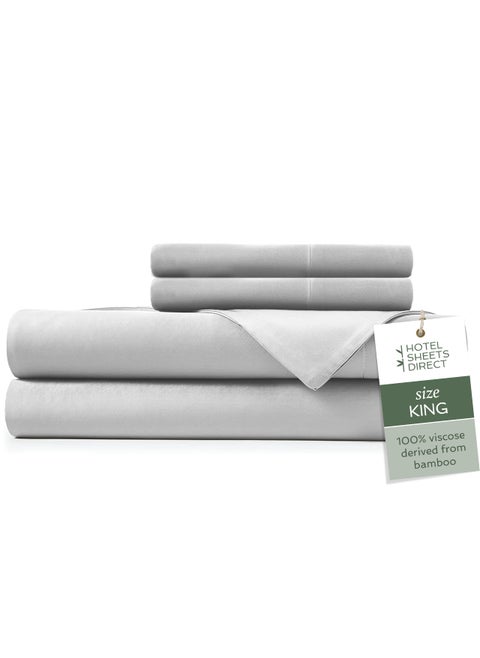 Hotel Sheets Direct 4 Piece Bed Sheet Set King Size 100 Viscose Derived from Bamboo Sheets Set with 2 Pillowcases Cooling  Breathable Luxury Bedding MoistureWicking  Silky Soft Texture Gray