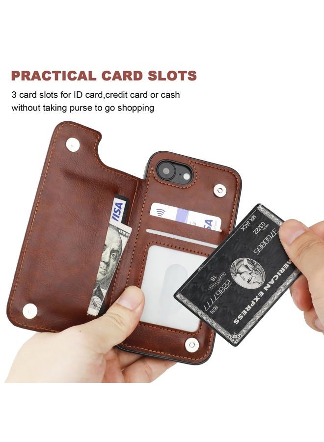 OT ONETOP ONETOP Compatible with iPhone 16e Wallet Case with Card Holder, PU Leather Kickstand Card Slots Case, Double Magnetic Clasp and Durable Shockproof Cover 6.1 Inch (Brown) - Image 4