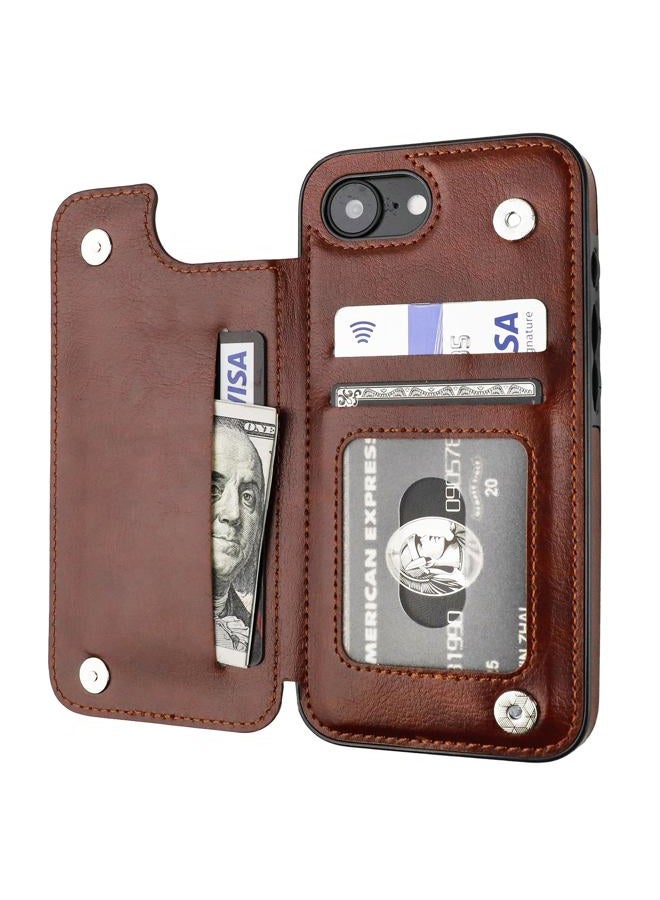 OT ONETOP ONETOP Compatible with iPhone 16e Wallet Case with Card Holder, PU Leather Kickstand Card Slots Case, Double Magnetic Clasp and Durable Shockproof Cover 6.1 Inch (Brown) - Image 1